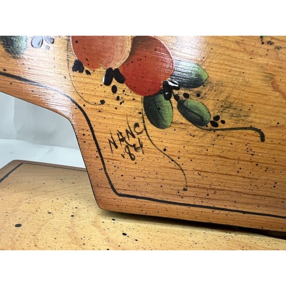 Vtg 1984 Hand Painted Country Scent Floral 5 Arm Wood Candle Holder Signed 18” - Picture 2 of 10